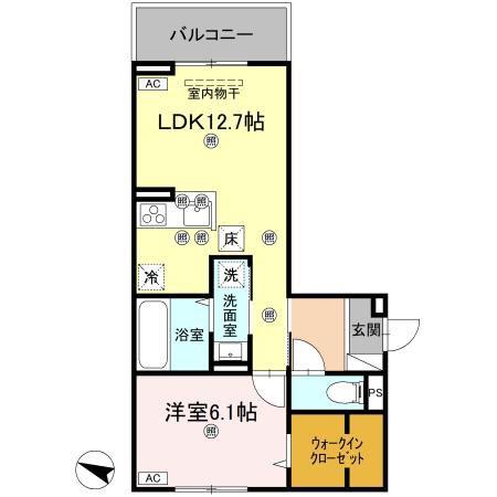 フィオーレガーデン北田宮 C(1LDK/1階)の間取り写真