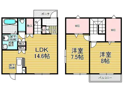 APT CUORE D棟(2LDK/1階)の間取り写真