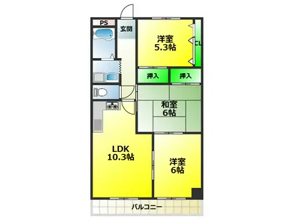 グローリー北豊中(3LDK/3階)の間取り写真