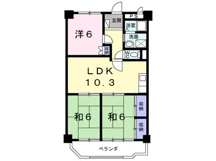 第二コーポ学苑(3LDK/3階)の間取り写真
