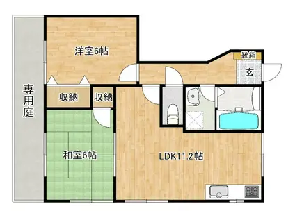 パークコート三国が丘(2LDK/1階)の間取り写真