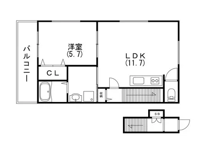 GLAハート長田(1LDK/2階)の間取り写真