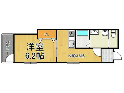 ワークヒルズ西宮本町(1K/4階)の間取り写真