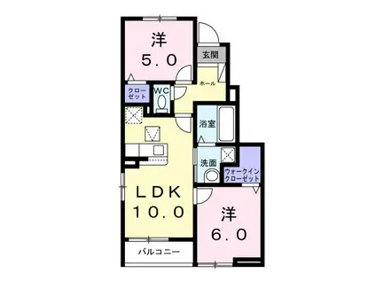 鶴ヶ島市アパート(2LDK/1階)の間取り写真