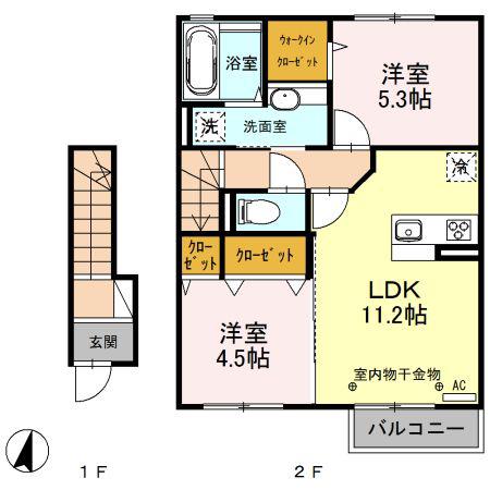 ジェイド旭(2LDK/2階)の間取り写真
