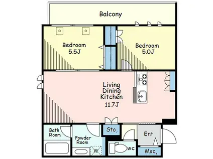 トライアド大崎大崎4丁目メゾン(2LDK/1階)の間取り写真
