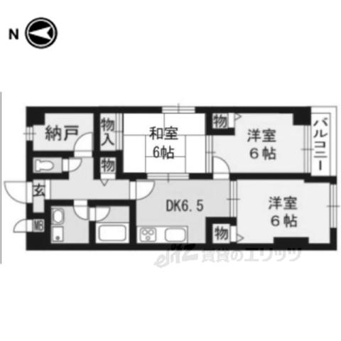 ライオンズマンション二条城東(3DK/8階)の間取り写真