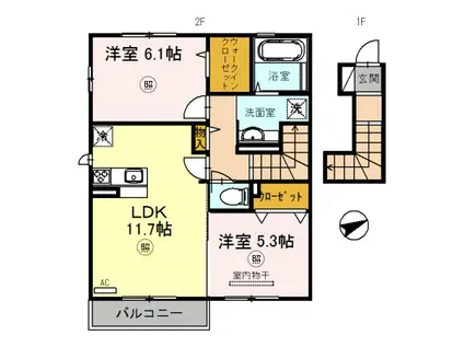 ラッジョ・クラルテ ラッジョ(2LDK/2階)の間取り写真