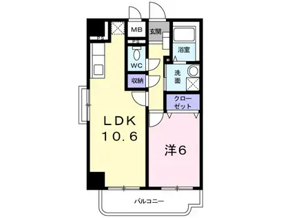 サニーサイド玉造(1LDK/6階)の間取り写真