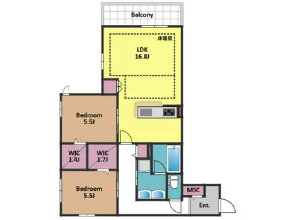 エルズプラス高円寺南(2LDK/2階)の間取り写真