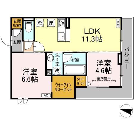 D-CRINUM 下土狩II(2LDK/1階)の間取り写真