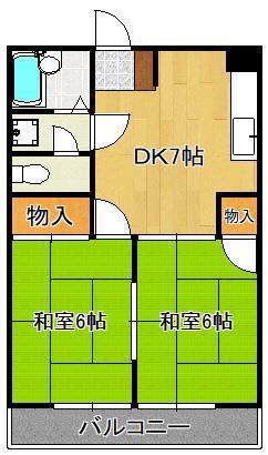 アカラ引野(2DK/1階)の間取り写真