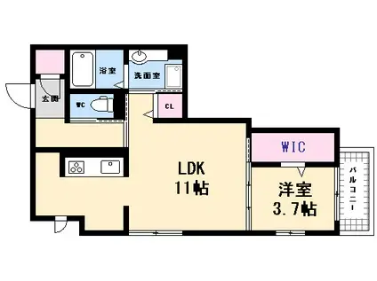 グランテリア庚午南(1LDK/1階)の間取り写真