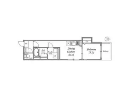 ハーモニーテラス平野西II(1DK/2階)の間取り写真