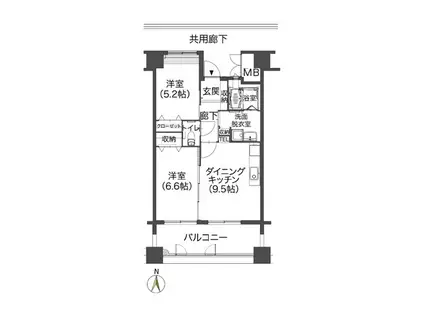 クラシオン藤崎(2DK/4階)の間取り写真