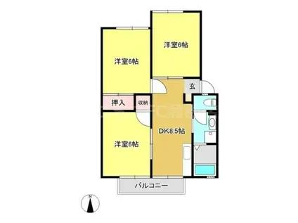 サンハイツ雅 A(3DK/1階)の間取り写真