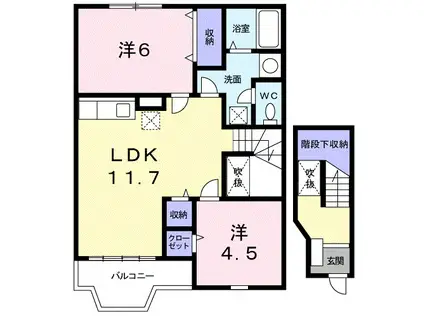 アバンセA棟B棟(1LDK/1階)の間取り写真