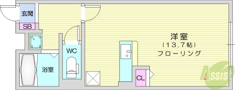シーエスコート匠(ワンルーム/1階)の間取り写真