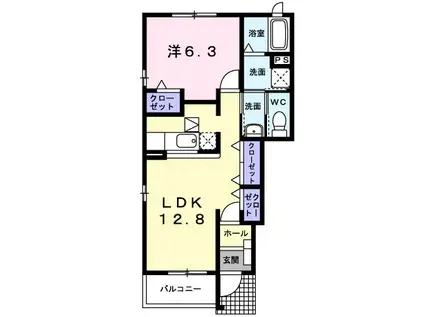 ドルチェB(1LDK/1階)の間取り写真