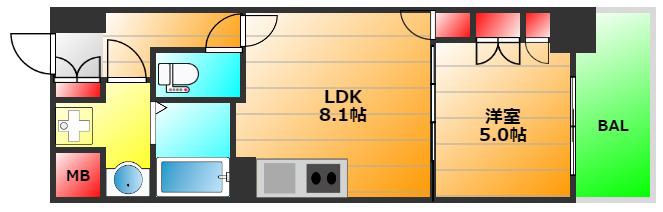 大拓ハイツ22(1LDK/9階)の間取り写真