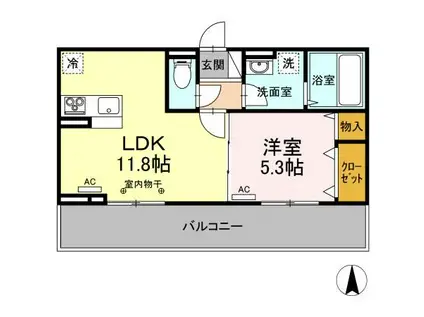 D-ROOM天神(1LDK/2階)の間取り写真