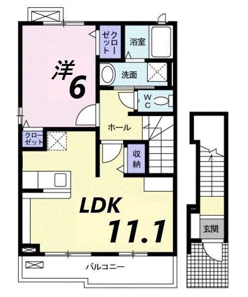 アウローラ玉手II B(1LDK/2階)の間取り写真