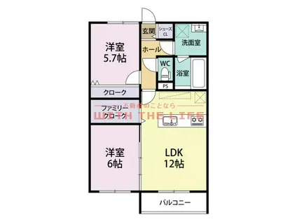 LCALMA津福公園(2LDK/3階)の間取り写真