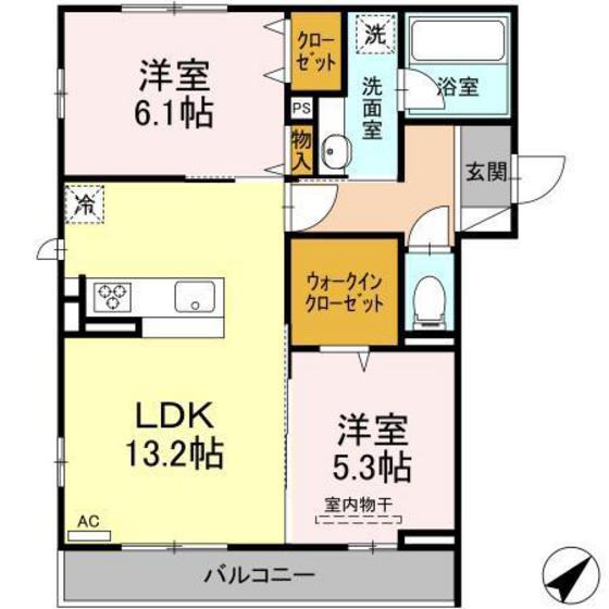ルミナス庚午(2LDK/2階)の間取り写真