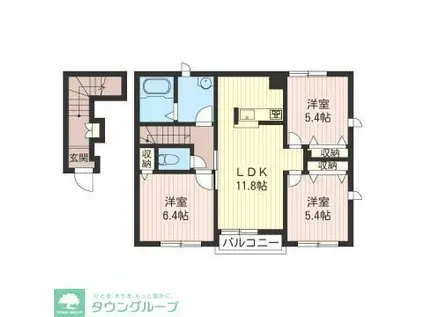 GREEN PINE(3LDK/2階)の間取り写真