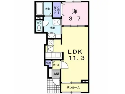 グリーンヒル(1LDK/1階)の間取り写真
