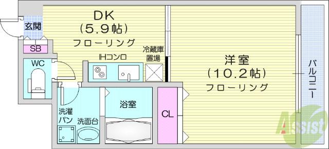 ウエストパーク支倉(1DK/9階)の間取り写真
