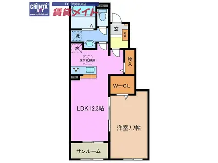 グラスロードII B(1LDK/1階)の間取り写真