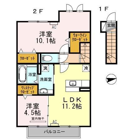 エスポワール(2LDK/2階)の間取り写真