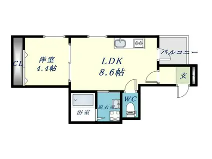 リブレメゾン俊徳道Ⅰ(1LDK/2階)の間取り写真