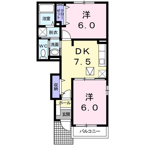 フェリーチェA棟(2DK/1階)の間取り写真