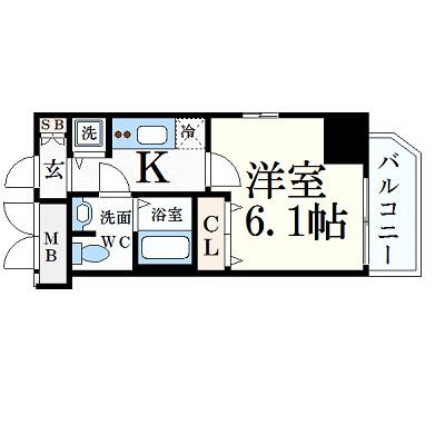 プレサンス松屋町グレース(1K/13階)の間取り写真