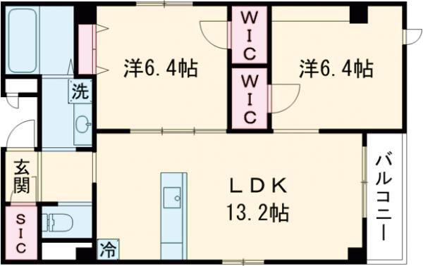 エスリア大須(2LDK/4階)の間取り写真