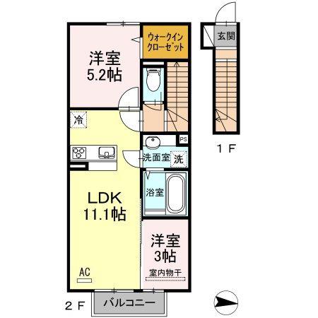 D-ROOM泉台A棟(2LDK/2階)の間取り写真