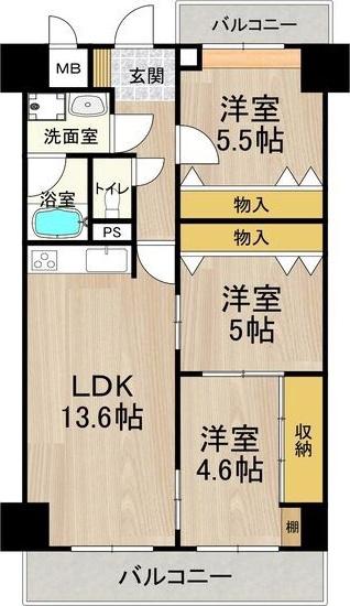 パークモダン住之江公園(3LDK/1階)の間取り写真