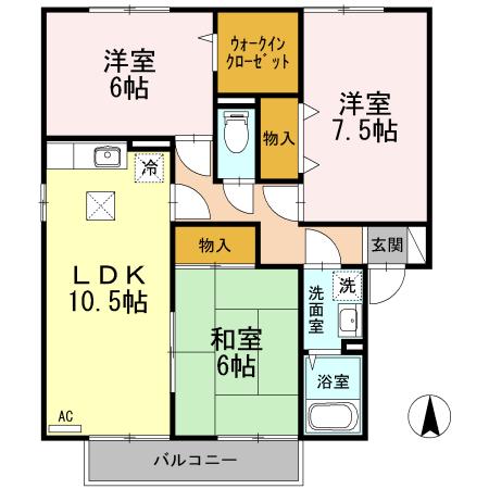 エスベランサA棟(3LDK/1階)の間取り写真