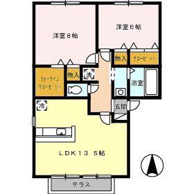 第2関ニューバリヤA棟(2LDK/1階)の間取り写真