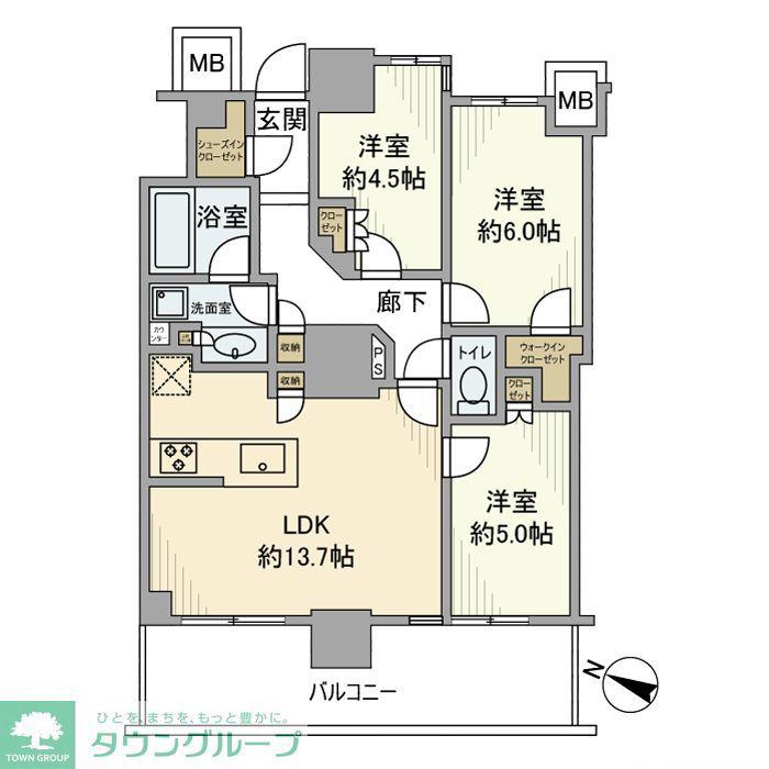 リーフィアタワー海老名ブリスコート(3LDK/13階)の間取り写真