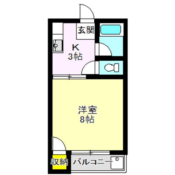スカイハイツ B(1K/2階)の間取り写真