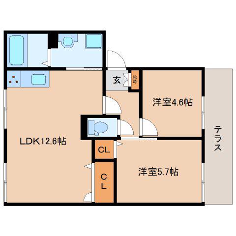 ハイツ池田B棟(2LDK/1階)の間取り写真