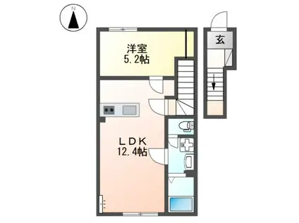 西田中アパート令和8年8月末入居可能予定(1LDK/2階)の間取り写真