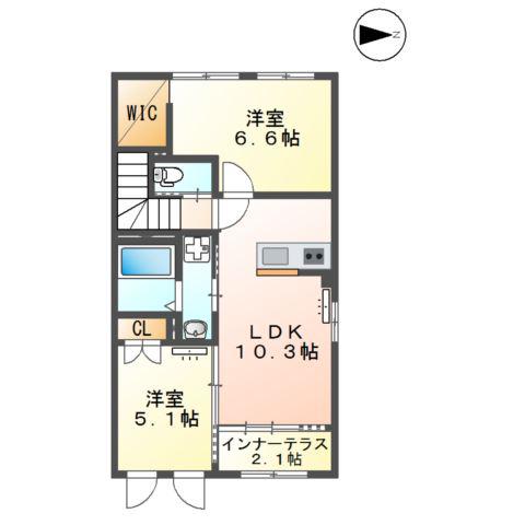 幸田町大草物件(2LDK/2階)の間取り写真