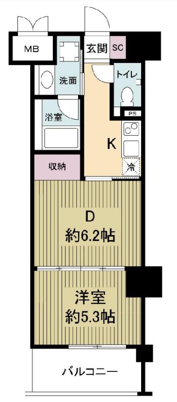 ビエラコート内久宝寺(1DK/6階)の間取り写真
