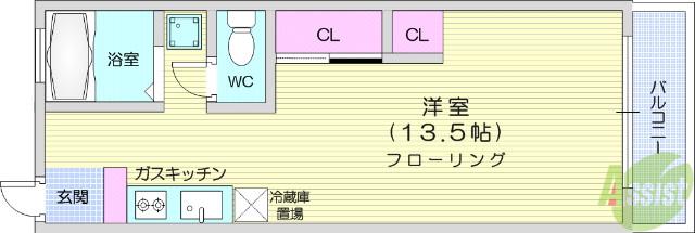 仙台リステル木町アベマンション(1K/5階)の間取り写真