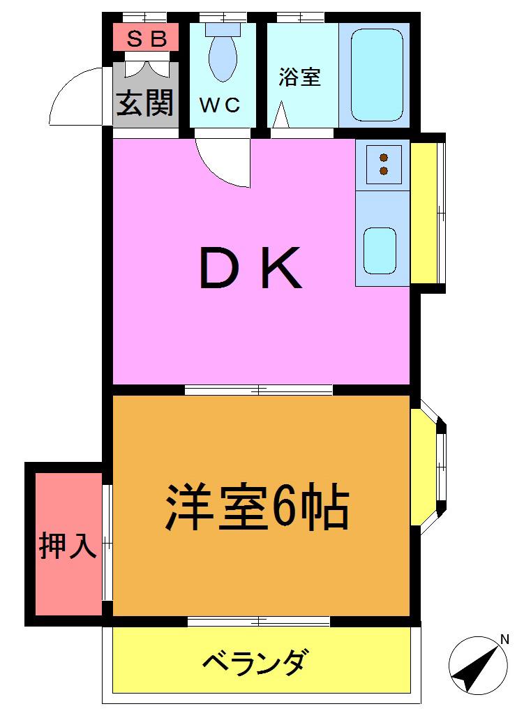 グリーンターフ鬼高(1DK/2階)の間取り写真