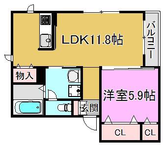 IKメゾンB(1LDK/2階)の間取り写真